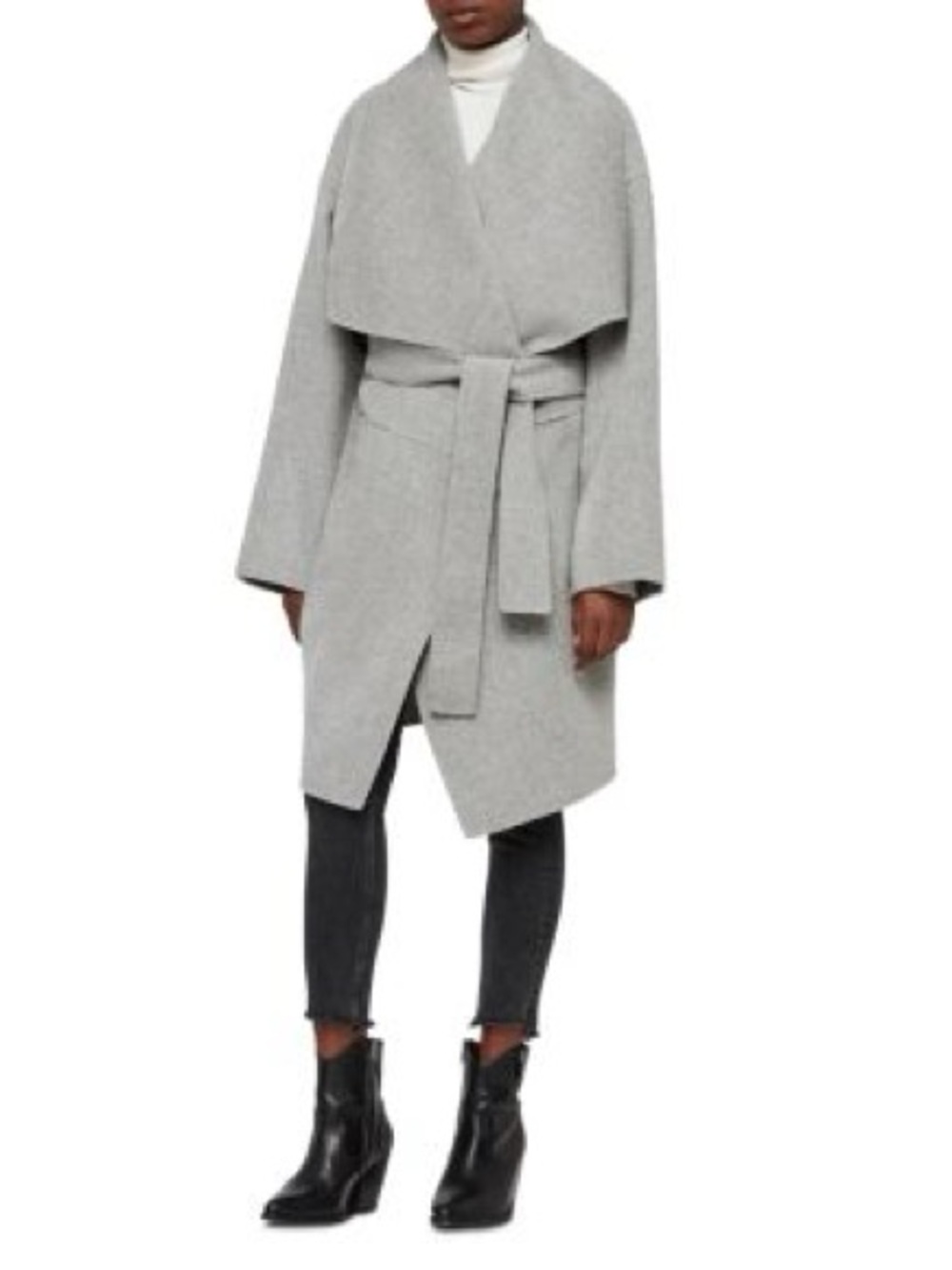 All Saints Adame Light Gray Wrap Wool  Coat